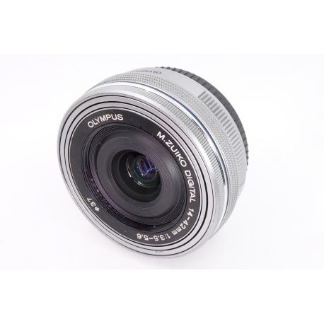 Obiektyw Olympus M.Zuiko Digital 14–42mm f/3.5–5.6 EZ „Pancake” – srebrny