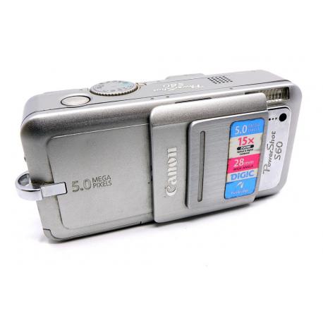 Aparat Canon PowerShot S60 - 5 Mpix - Szeroki kąt 28 mm - RAW - Srebrny - Sprawny